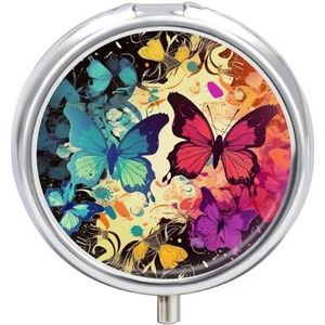 Kleurrijke Vlinder Patroon Pillendoos PortablePill Organizer Reizen Pillencase voor Pocket Of Portemonnee Geneeskunde Pil Container met Spiegel 3 Compartimenten Dagelijkse Geneeskunde Organizer