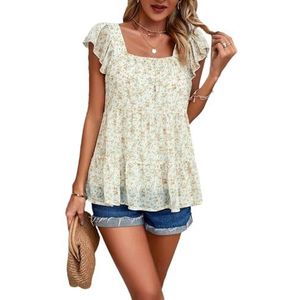 yk8fass Bloemenprint Blouse cs-3136, Abrikoos, S