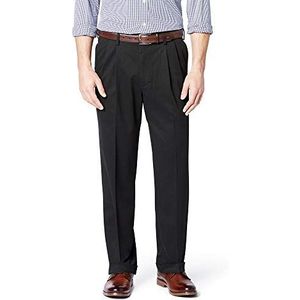 Dockers Men's Relaxed Fit Comfort Khaki Cuffed Pants-Pleated D4, Black Metal (Stretch), 36W x 30L