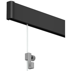 Artiteq Click Rail Schilderij Ophangsysteem, 200 cm | Zwart | Complete Set met Transparante Draden, Haken en Bevestigingsmateriaal | 30 kg p/m Draagkracht