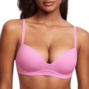 DOBREVA Vrouwen Push Up BH Plunge Draadloze Comfortabele T Shirt Gevoerde Bh's Snoeproze 90C