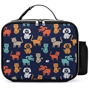 Cartoon Grappige Katten En Honden Lunch Tas Geïsoleerde Lunch Box Lunch Tote Tas Handtas Voor Mannen Vrouwen Kantoor Werk