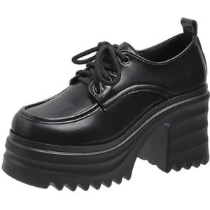 Gothic Chunky High Heels Loafers voor Vrouw Mode Lente Nieuw Leer Platform Loafers Vrouwelijke Effen Dik Met Hoge Hakken Lolita Schoenen, zwart, 38 EU