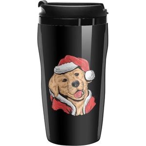 Santa Golden Retrieve Koffie Mok met Deksel Dubbele Muur Water Fles Reizen Tumbler Thee Cup voor Warm/Ijs Dranken 250ml