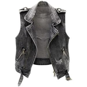 OutFyt Dames Mouwloos Distressed Jean Denim Gilet, Revers Gescheurde Tops Denim Vest Met Zakken Zomer Lente Licht Jasje Vest Pakvest, L