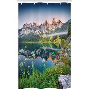 ABAKUHAUS Natuur Douchegordijn, Oostenrijkse Alpen Mountain, voor Douchecabine Stoffen Badkamer Decoratie Set met Ophangringen, 120 x 180 cm, Groen Blauw