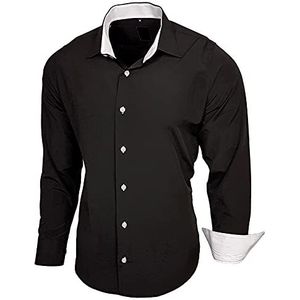 Baxboy B-444 Overhemd, voor heren, slimfit, gemakkelijk te strijken, lange mouwen, zwart/wit, S