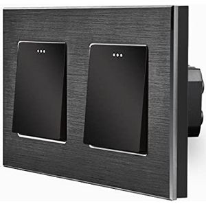 Luxus-Time Rocker twee 1-voudige lichtschakelaars aan/uit incl. Design aluminium frame 2-voudige inbouw tuimelschakelaar voor inbouwdoos zwart LXBA2-LX-101M-2-12