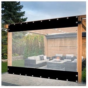 Buitengordijnen Waterdicht Antivries Regenbestendig Plastic Gordijn Transparant Veranda Doek met Oogjes voor Tuinhuisjes Binnentuin Balkon (Color : Black, Size : 2X4m)