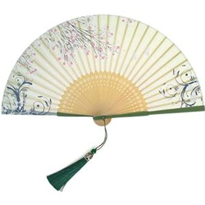 Folding hand fan, Chinese wind opvouwbare ventilator Vouwventilatoren, handventilatoren, groene bloempatroon Stof Handventilatoren Zijde vouwventilatoren for cosplay Bruiloft Props Decoratie Handheld