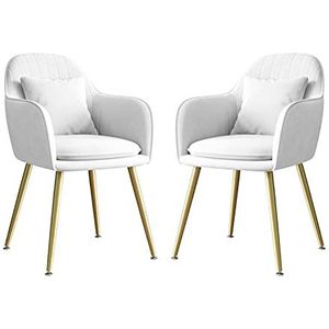 GEIRONV Metalen benen Dining stoel Set van 2, for woonkamer slaapkamer appartement lounge stoel met kussen fluwelen keukenstoel Eetstoelen (Color : White)