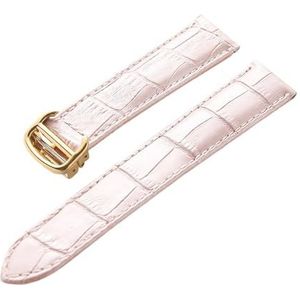 INEOUT Lederen Horlogeband Eerste Laag Koeienhuid Compatibel Cartier Tank London Horlogeband Heren- En Damesarmbandaccessoires (Color : Pink gold buckle, Size : 22mm)