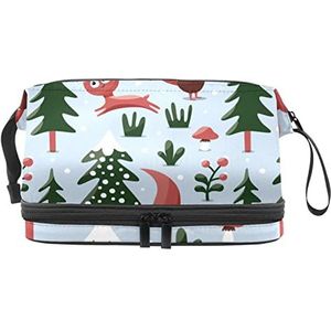 Dubbele Laag Cosmetische Tas Kerst Eekhoorn Draagbare Make-up Tas Reizen Organizer Pouch Voor Vrouwen Meisjes Toiletries Tassen, Meerkleurig, 27x15x14 cm/10.6x5.9x5.5 in, Make-up zakje