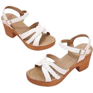 Elegante Sandalen for Dames Met Blokhak 2024 Nieuwe Sandalen Met Gesp Zomer Peep Toe PU Lederen Sandalen Vrije Tijd Strandschoenen for Binnen Buiten (Color : White, Size : 38 EU)