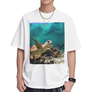 Sea Turtle1 T-shirt voor dames, katoen, casual, korte mouwen, tuniek, tops, ronde hals, zomer, basic, losse pasvorm, Wit, S