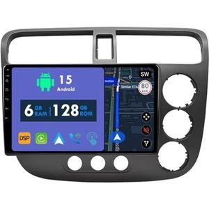 RoverOne Autoradio GPS voor Honda Civic 2000-2006 Carplay Android Auto Stereo Hoofdeenheid Bluetooth WiFi Radio Speler Sat Navigatie