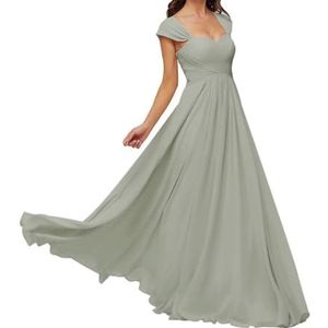 WSEYU Chiffon bruidsmeisjesjurk voor bruiloft met zakken, avondgalajurken ruches cocktailjurk grote maten, Zilver, 32