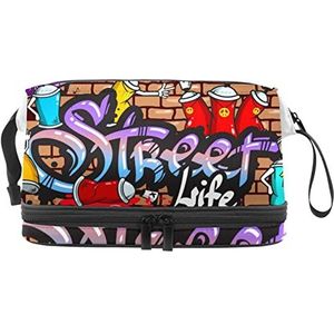 Grote capaciteit reizen cosmetische tas,Graffiti Word-01, make-up tas, waterdichte make-up tas organisator, Meerkleurig, 27x15x14 cm/10.6x5.9x5.5 in