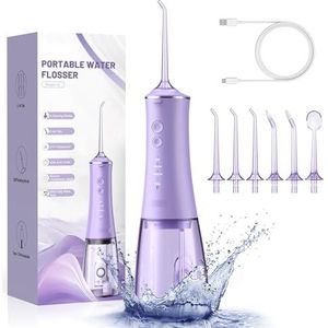 Monddouche, waterflosser, draadtandenstoker, mondspoelmachine, 4 mondstukken, 4 standen, magnetisch, oplaadbaar(PURPLE)