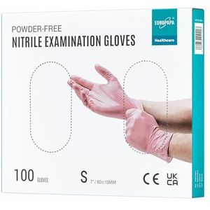 EUROPAPA® 100 x nitrilhandschoenen, roze box, wegwerphandschoenen, onderzoekshandschoenen, nitril handschoenen, poedervrij, zonder latex, niet-steriel, latexvrij, wegwerphandschoenen (S, Roze)