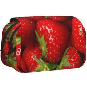 JEJEA Rode Aardbei Fruit Print Pen Etui Potlood Case Houder Voor Potloden Make-up Multifunctionele Organizer Doos Voor Adluts, Zwart, Eén maat, Toilettas
