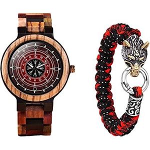 Vegvisir Viking Houten Horloge, Viking Symbool & Gegraveerde Handgemaakte en Runische Cirkel Horloges, Lichtgewicht Fashion Quartz Polshorloge