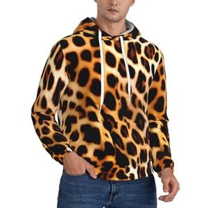 JEJEA Luipaard Dierenprint Print Heren Casual Hoodie, Lange Mouw Sweatshirt Comfort Ademend Gym Hoodie Met Zak Zwart, Zwart, 4XL