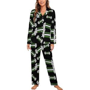 Vegan Power Dumbbel Pyjama Sets met Lange Mouwen Voor Vrouwen Klassieke Nachtkleding Nachtkleding Zachte Pjs Lounge Sets