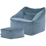 Icon - Natalia - Zitzakfauteuil - Blauw - Fluweel - Inclusief Poef