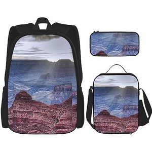 Grand Canyon Rugzak Set 3-in-1 Kids Schooltas voor Tiener Meisjes Womens Laptop Rugzak met Lunchtas Potlood Case, Zwart, Eén maat