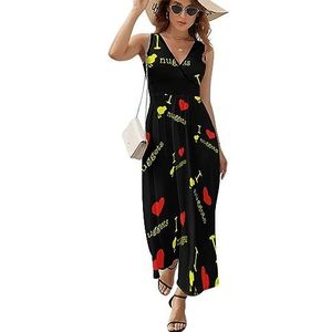 I Love Chicken Nuggets casual maxi-jurk voor vrouwen V-hals zomerjurk mouwloze strandjurk L