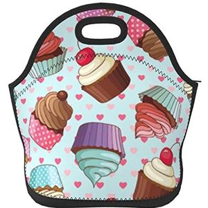 YFSGDLBN Cupcake Patroon Gedrukt Geïsoleerde Neopreen Lunch Bag Draagbare Lunch Organizer