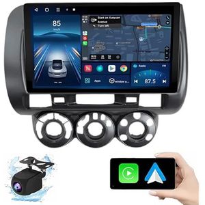 Android 14.0 2 Din Autoradio 9"" Touchscreen Auto Stereo voor Honda Jazz City 2002-2007 met Draadloze Carplay Android Auto GPS navigatie AHD Omgekeerd beeld Stuurwielbediening(Black,P6(8G+128G))