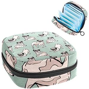 Periode Pouch Draagbare Tampon Opbergtas,Tampon Houder voor Portemonnee Vrouwelijke Product Organizer,Mosterd Groene Hond Pug, Meerkleurig, 4.7x6.6x6.6 in/12x17x17 cm