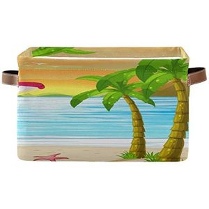 BIGJOKE Ocean Beach Palm Tree Opbergmand Cube Speelgoed Opslag Bin Kleding Mand Inklapbaar met Handgrepen Stof Opbergmandje voor Plank Kwekerij Home Closet & Kantoor