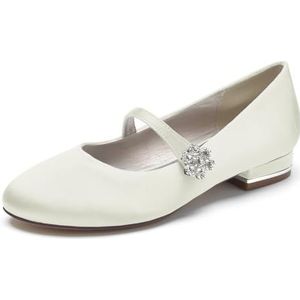 Womens Closed Toe Bruiloft Flats Mary Jane Met Riem Ronde Neus Avondschoenen,ivoor,36 EU