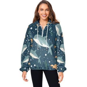 KAAVIYO Cartoon haaienvissen pluizige jas pullover hoodie capuchon zakken donzig fleece sweatshirt ronde hals truien hoodies voor meisjes vrouwen, Patroon, XL