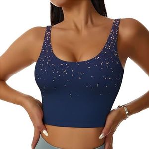 Marineblauwe Hemel en Sterren Print Comfortabele Vrouwen Sport Vest Yoga Workout Vest Voor Vrouwen Lichtgewicht Zomer, Zwart, S