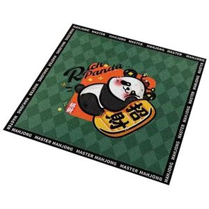 Mahjongg Mat Vierkant Kort Pluche Mahjong Tafelkleed, Groene Cartoon Panda Bedrukt Kaartspel Tafelkleed, Antislip En Ruisonderdrukking (Color : Green-2, Size : 43.3x43.3inch)