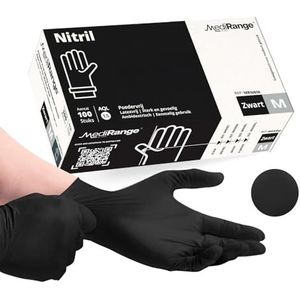 Farla Medical MediRange Disposable Extra Medium Nitril Handschoenen - Poedervrij en Latex Free Surgical Handschoenen - Multi-Purpose, Single Use Medical Grade - Box met 100, Zwart
