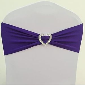 OIFAODAO, Stoelsjerpen, 50 stuks SWedding stoel boog sjerp elastische spandex stoelband met hartgesp for hotelevenement feestdecoratie, ，Stoelsjerpen(Purple)