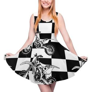 Zwart-witte geruite Dirt Bikes dames zomerjurk ronde hals mouwloze tankjurk mini-jurk 4XL