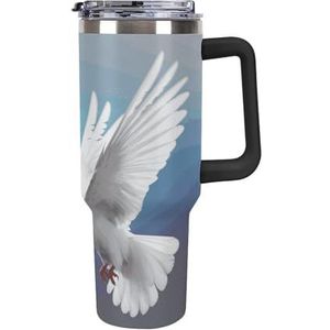 STVNKML 40 oz beker met handvat Peace Dove roestvrijstalen koffiemok herbruikbare reismok lekvrije geïsoleerde autobeker grote capaciteit beker voor reizen, buiten, thuisgebruik (zwart)