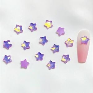 100 stuks mini transparante glinsterende hars ster nagelkunst accessoires 3D kleurrijke pentagram nagelbedels benodigdheden voor manicure DIY-paars 100 stuks
