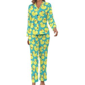 Gele rubberen pyjama met eend en bubbels dames bedrukte pyjama set nachtkleding pyjama loungewear sets XL