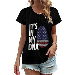 It's In My DNA Amerikaanse vlag dames V-hals T-shirts leuke grafische korte mouw casual T-shirt tops 2XL