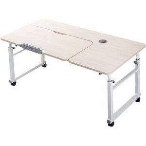 ZYDZ Overbed tafel, roltafel voor bed, verstelbare hoogte en lengte overbed tafel met wielen, kantelbaar tafelblad 8 verstelbare hoeken, voor thuis, slaapkamer, kantoor (wit, 100 cm)