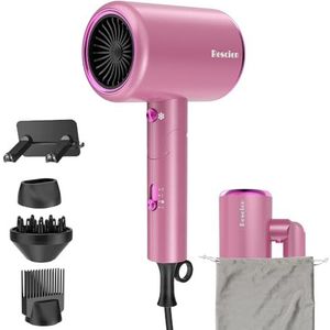 2400W Ionische haardroger [opvouwbaar, krachtig en lichtgewicht], reisföhn met 3 accessoires/reistas/standaard, haardroger met 3 temperaturen/2 snelheden voor gezinsreizen en kapsalons