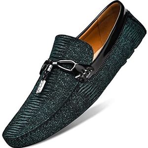 Comodish Men's Loafers Penny Loafers Round Toe Simple Leather Lightweight Flexible Anti-slip Walking Slip-ons (Color : Dark Green, Size : 42 EU)