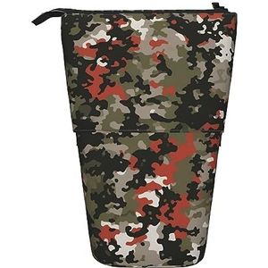 RLDOBOFE Camo print Potlood Tas Stand-Up Intrekbare Potlood Doos Organizer Pen Houder Opbergtas Cosmetische Tas Voor Kantoor Kerst Vakantie Gift, Zwart, Eén maat, Reizen
